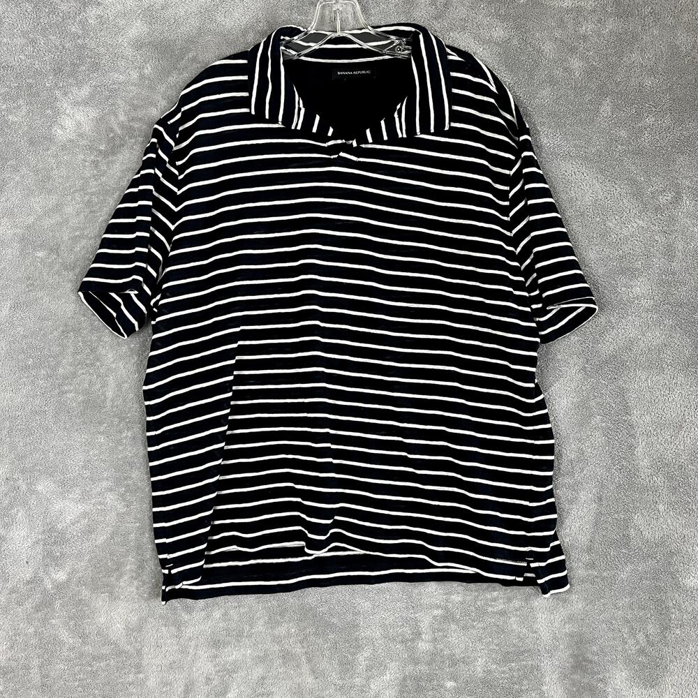 Banana Republic Polo Shirt Mens XL Striped Linen Lightweight